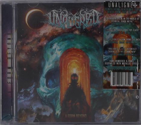 Cover mit Logo "UNALIGNED", Text: "A FORM BEYOND" und "Transcending Obscurity". Bild: mystisches Wesen vor einem Tunnel.