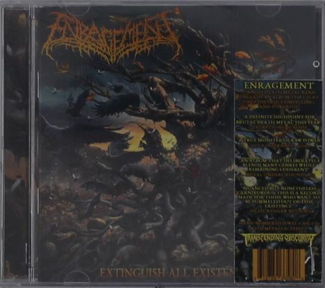 Albumcover mit dem Titel "EXTINGUISH ALL EXISTENCE", düstere Illustration von Krähen und bedrohlichen Ästen.