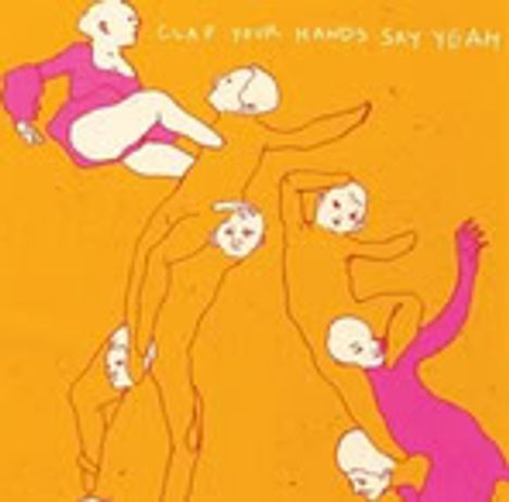 Text: "CLAP YOUR HANDS SAY YEAH". Illustration von schemenhaften Personen auf orangenem Hintergrund.