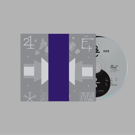 Graue CD-Hülle mit geometrischen Designs, Zahlen und Buchstaben; CD zeigt minimalen Text.