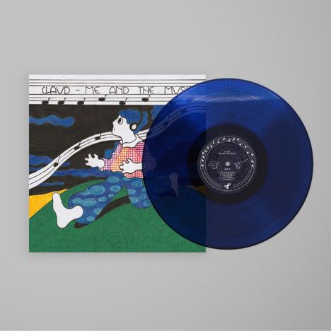 "CLAVD - ME AND THE MUSIC". Illustration einer Person mit Kopfhörern, das in knalligen Farben und einem blauen Vinyl.