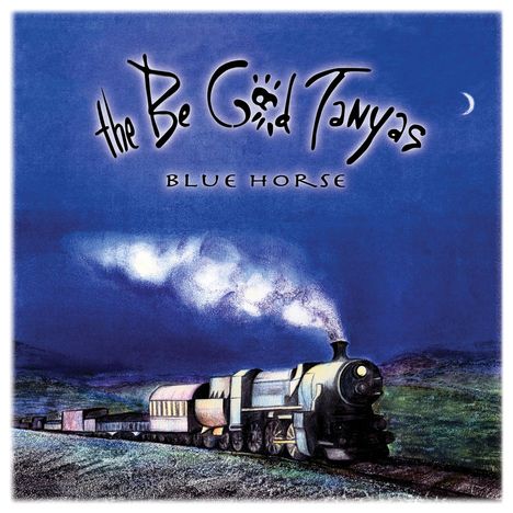 "The Be Good Tanyas", "Blue Horse". Illustration eines Zugs in einer nächtlichen Landschaft mit Mond und Rauch.