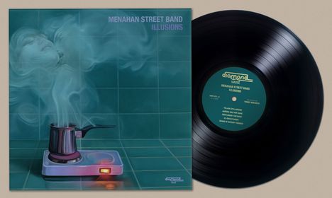 "Menahan Street Band", "Illusions". Illustration: Dampf aus Kochtopf formt Gesichter, neben einer Schallplatte.