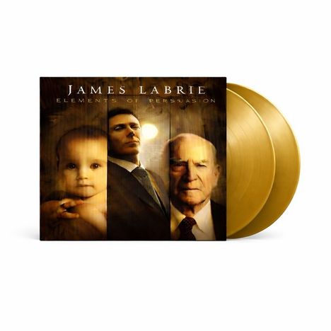 "James LaBrie - Elements of Persuasion," zeigt drei Porträts: ein Baby, einen Mann im Anzug und einen älteren Herrn. Goldene Schallplatten.