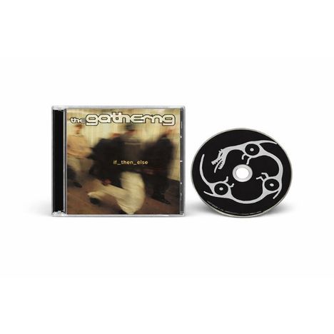 CD-Cover: "the gathering" und "if_then_else". Verschwommene Silhouetten von Personen. Disc: abstraktes Muster in Schwarz-Weiß.