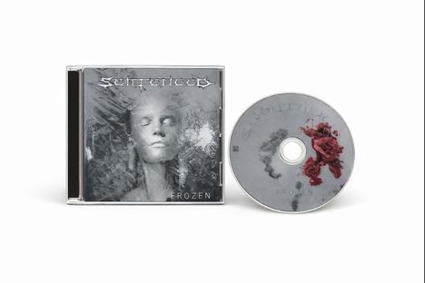 "Sentenced" und "Frozen" stehen auf dem Cover. Links ist ein eisiges Gesicht, rechts liegt eine CD mit einer roten Rose.