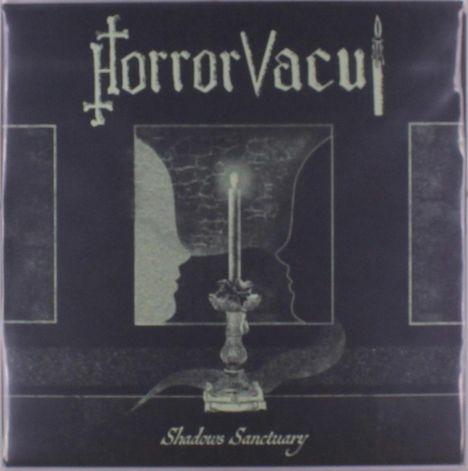"HorrorVacui" oben, "Shadows Sanctuary" unten. Illustration: Kerze zwischen zwei Spiegelbildern.