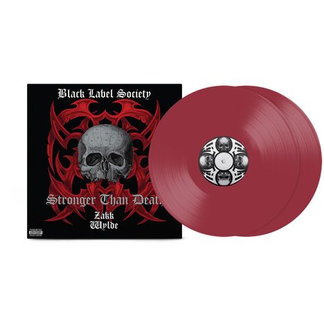 „Black Label Society“ und „Stronger Than Death, Zakk Wylde“. Rotes Doppel-Vinyl, Totenkopf-Design.