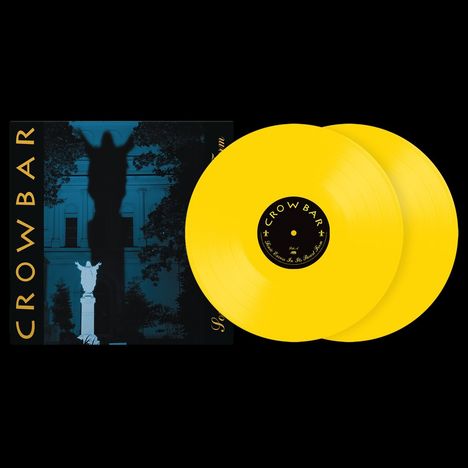 "CROWBAR" steht auf dem Cover, daneben zwei gelbe Schallplatten. Hintergrund: Statue vor einem Gebäude.