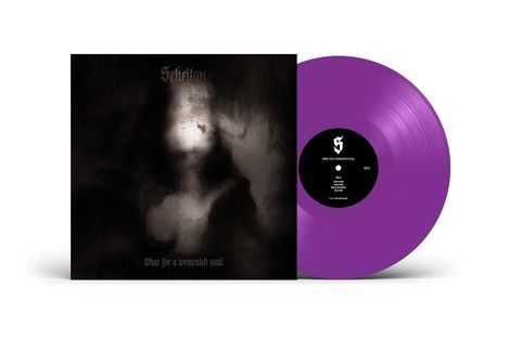 Vinyl-Schallplatte, Cover zeigt silhouettenhaften, unscharfen Schädel. Texte: "Scheitan", "Wine for a Tormented Soul".