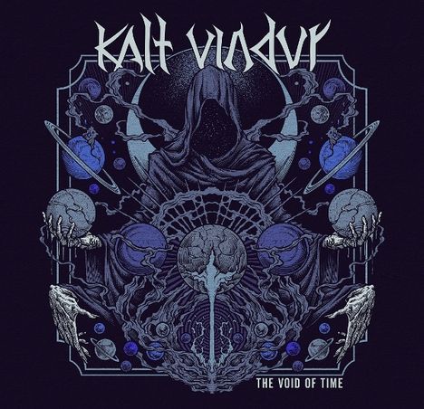 Text: "Kalt Vindur", "The Void of Time". 

Illustration eines vermummten Wesens, umgeben von Planeten und abstrakten Mustern.