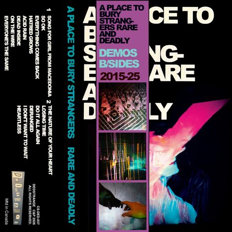 "A Place to Bury Strangers Rare and Deadly Demos B/Sides 2015-25." Drei abstrakte Bilder, bunte, verzerrte Muster.