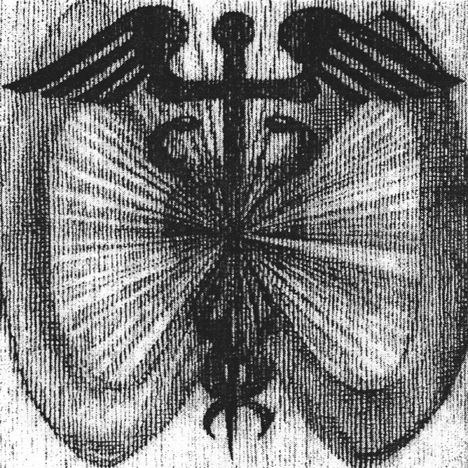 Eine schwarz-weiße Illustration zeigt einen stilisierten Schmetterling kombiniert mit einem Caduceus, einem medizinischen Symbol.