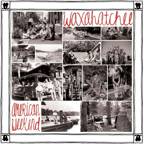 Oben "Waxahatchee", unten "American Weekend". Collage aus alten Fotos von Freizeitaktivitäten und Szenen im Freien.