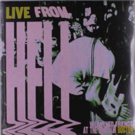 "Live from Hell" in großen, auffälligen Buchstaben, Konzertszene mit Person, die Gitarre spielt.