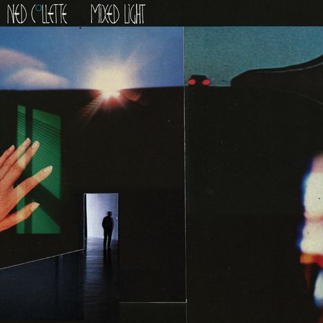 Text: "NED COLLETTE MIXED LIGHT". Eine Hand am Fenster, Sonnenstrahlen und ein Mensch im Durchgang. Stimmungsvoll und dunkel.