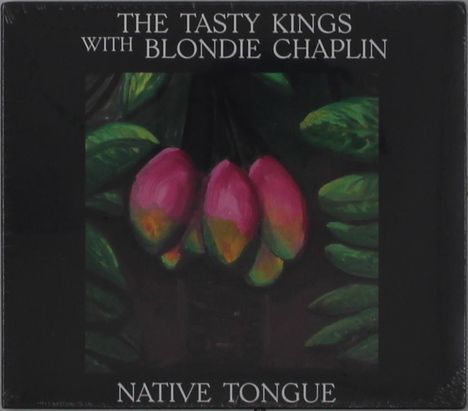 „THE TASTY KINGS WITH BLONDIE CHAPLIN“ und „NATIVE TONGUE“. Illustration: Drei pinke Blüten mit grünen Blättern.