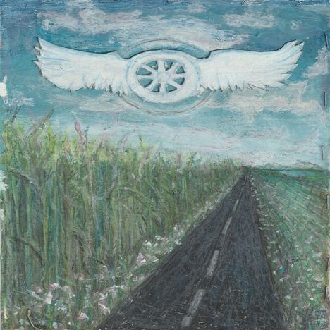 Illustration einer Straße, die ins Unendliche führt, mit einem Rad-Wing-Logo im Himmel und Feldern daneben.