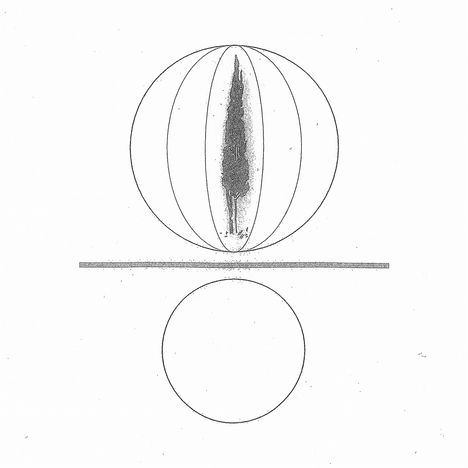 Diagramm mit einer Linie, darüber eine ovale Form mit einem langgezogenen Baum, darunter ein leerer Kreis.