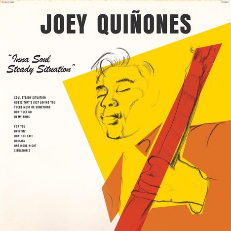 Texte: "JOEY QUIÑONES", "Inna Soul Steady Situation". Liste von Songs. Illustration: Person hält eine Gitarre.