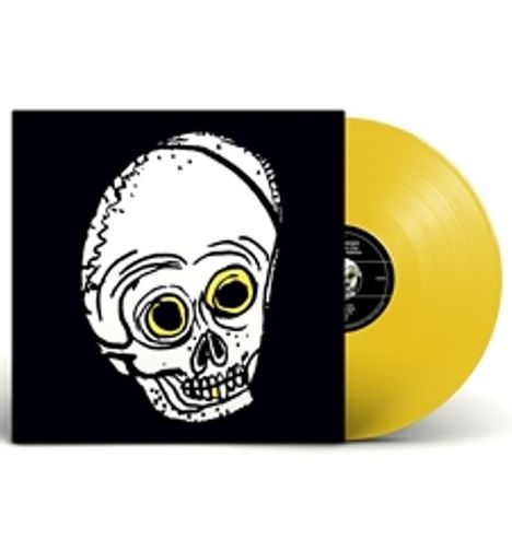 Ein gelbes Vinyl und ein schwarzes Cover mit einer Illustration eines weiß-gelben Schädels.