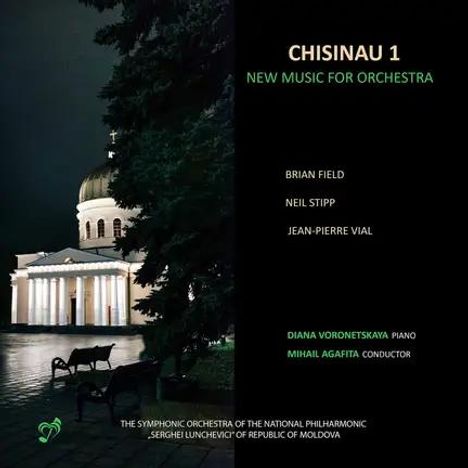 "CHISINAU 1: New Music for Orchestra" mit Komponisten, Pianistin Diana Voronetskaya, Dirigent Mihail Agafita; nächtliche Kathedrale.