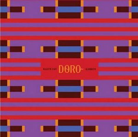 Texte: "KALAF ZOÉ", "DORO", "GORGBON". Illustration mit geometrischem Muster in Rot, Lila und Braun.