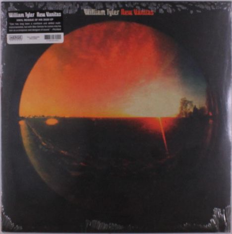 „William Tyler New Vanitas“ steht oben. Roter und oranger Sonnenuntergang über einer weiten Landschaft.