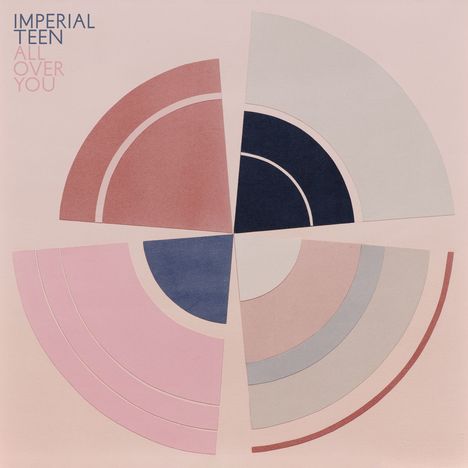 Text oben links: "IMPERIAL TEEN ALL OVER YOU". Abstrakte Kreise in Rosa, Blau und Grau, die ein geometrisches Muster bilden.