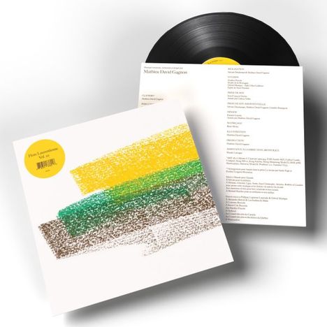 Das Albumcover zeigt Texte mit einem gelben runden Aufkleber. Darunter farbige Striche in Gelb, Grün und Braun.