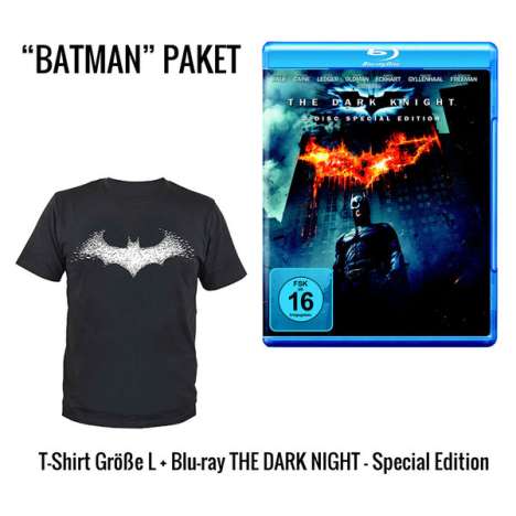 The Dark Knight (Geschenkset mit T-Shirt Batarang-Logo) (Blu-ray), 2 Blu-ray Discs und 1 T-Shirt