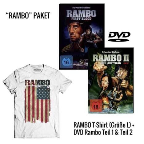 Rambo 1 &amp;  2 (Geschenkset mit T-Shirt), 2 DVDs und 1 T-Shirt