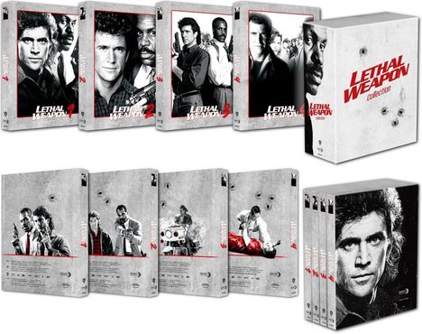 Lethal Weapon 1-4 (Blu-ray &amp; DVD im Mediabook), 5 Blu-ray Discs und 3 DVDs