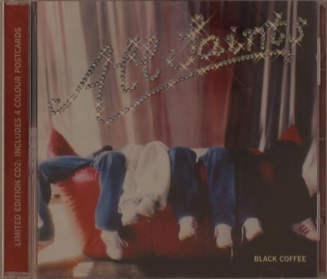 Text: "LIMITED EDITION CD2: INCLUDES 4 COLOUR POSTCARDS", "All Saints", "BLACK COFFEE". Drei Personen auf einem Sofa.