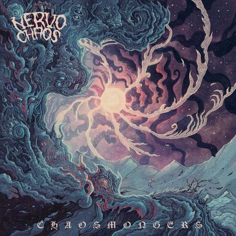 Titel oben: "NERVO CHAOS". Unten: "CHAOSMONGERS". Illustration eines chaotischen, kosmischen Wirbels.