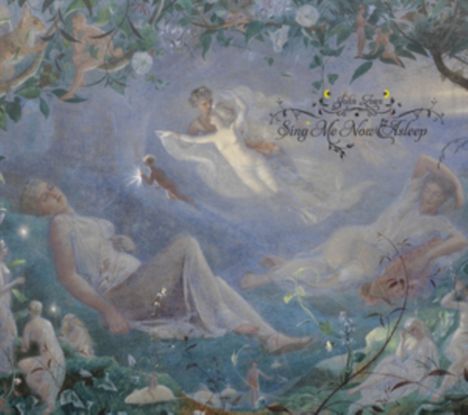 Zarte Illustration mit schlafenden Personen und Engeln, umgeben von Blumen und Bäumen. Gäste schweben himmlisch.