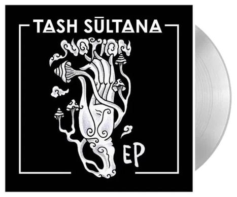 "TASH SULTANA" und "NOTION EP" sind in Großbuchstaben. Eine weiße, verschnörkelte Hand mit Pilzen ist in der Mitte.