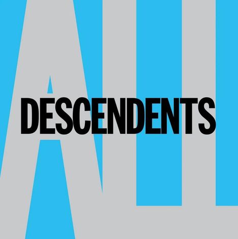 Großer Text „DESCENDENTS“ in Schwarz über dem blasseren Wort „ALL“ auf blauem Hintergrund.