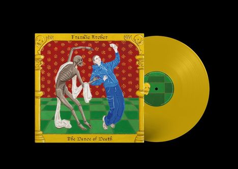 "Frankie Archer" oben, "The Dance of Death" unten. Illustration von Skelett und Person beim Tanz auf farbigem Boden.