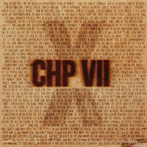 Großer Text in der Mitte: "CHP VII". Rest sind fein gedruckte, schlecht lesbare Buchstaben auf bräunlichem Hintergrund.