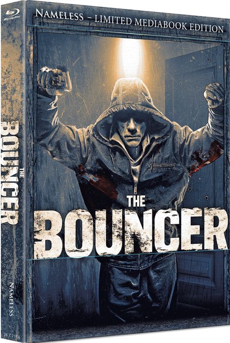 "THE BOUNCER" steht in großen Buchstaben. Darunter ein Mann in Kapuzenjacke mit erhobenen Fäusten.