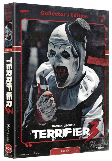 Terrifier 3 (Ultra HD Blu-ray &amp; Blu-ray im Mediabook), 1 Ultra HD Blu-ray, 1 Blu-ray Disc und 1 DVD