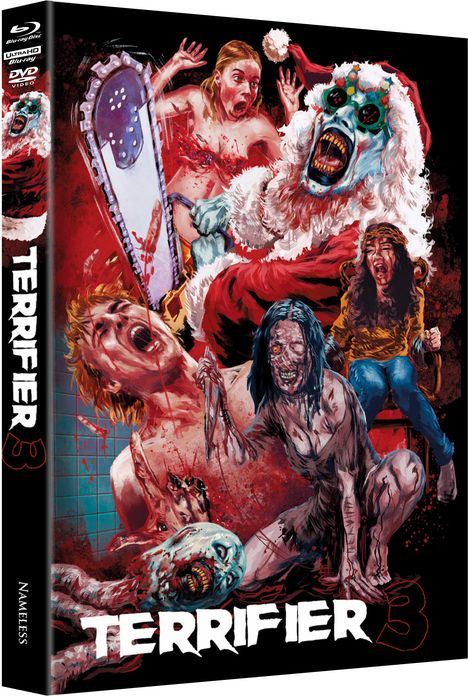 Terrifier 3 (Ultra HD Blu-ray &amp; Blu-ray im Mediabook), 1 Ultra HD Blu-ray, 1 Blu-ray Disc und 1 DVD