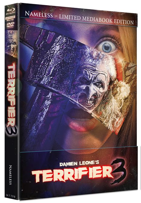 Terrifier 3 (Ultra HD Blu-ray &amp; Blu-ray im Mediabook), 1 Ultra HD Blu-ray, 1 Blu-ray Disc und 1 DVD