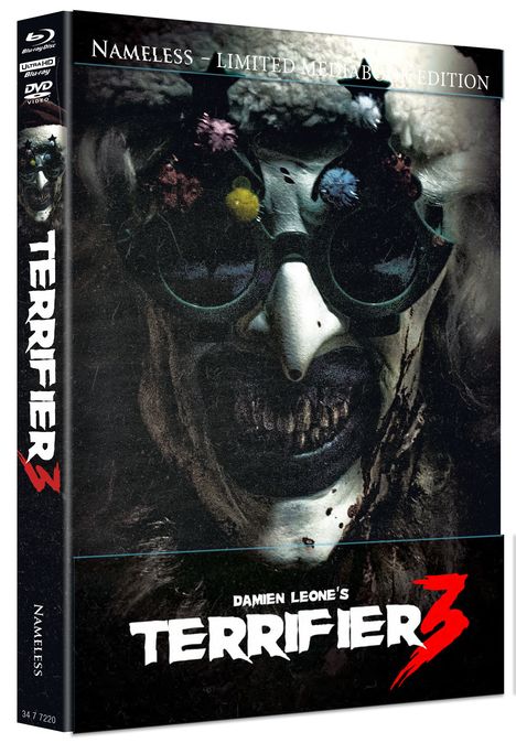 Terrifier 3 (Ultra HD Blu-ray &amp; Blu-ray im Mediabook), 1 Ultra HD Blu-ray, 1 Blu-ray Disc und 1 DVD