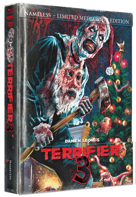 Terrifier 3 (Ultra HD Blu-ray &amp; Blu-ray im wattierten Mediabook), 1 Ultra HD Blu-ray, 1 Blu-ray Disc und 1 DVD