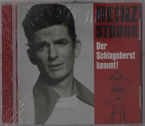 "HEINZ STRUNK. Der Schlagobers kommt!" Graustufen-Porträt eines Mannes, daneben ein gezeichnetes komisches Gesicht.
