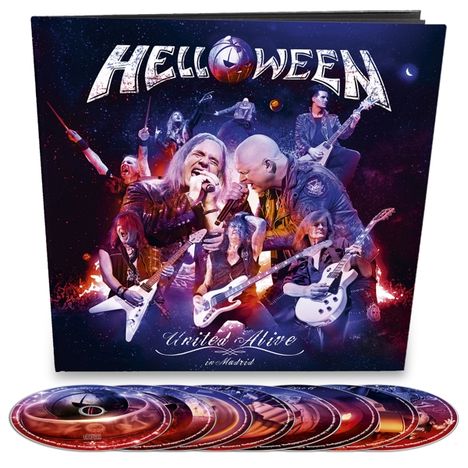 Helloween: United Alive (Limited Edition Earbook), 3 CDs, 2 Blu-ray Discs und 3 DVDs