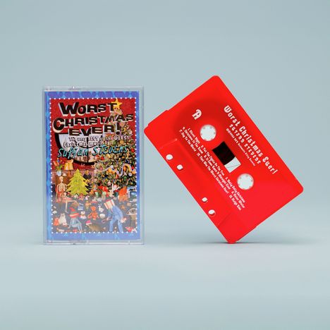 Text: "Worst Christmas Ever! The Best of the Worst Christmas Music."

Produkt: Rote Audiokassette, bunte Hülle.