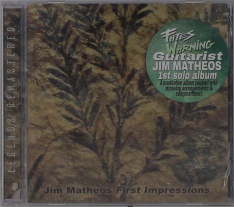 "Fates Warning," "Guitarist Jim Matheos 1st solo album." Pflanzliches Muster auf braunem Hintergrund.